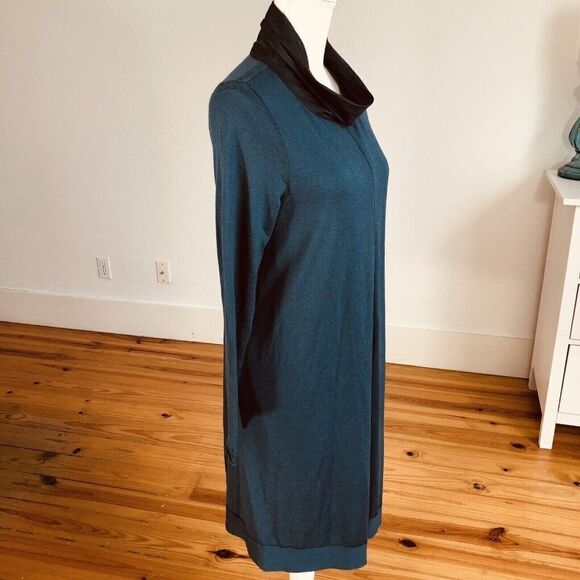 Whyci Milano Teal Lana Wool Knit Sweater Dress EU 44 US L Cowl NEW - Picture 8 of 12